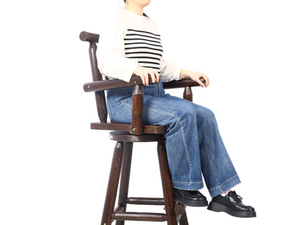 Rustic Bar Stool, Fir Wood Construction, Wide Armrest