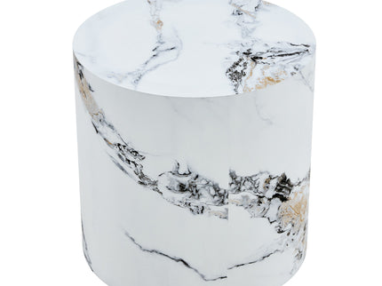 Elegant Cylindrical Table With Patterned Design For Versatile Use - White