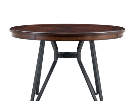Mid Century Modern Round Dining Table With Metal Legs And Open Shelf