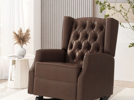 Amedou - Contemporary Tufted Wingback Rocking Chair - Dark Brown