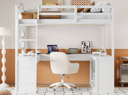 Loft Bed With Drawers, Cabinet, Shelves With Desk
