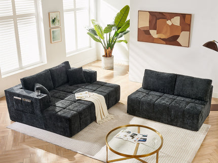 U - Shaped Sectional Sofa, Cup Holders & Side Pockets For Living Room