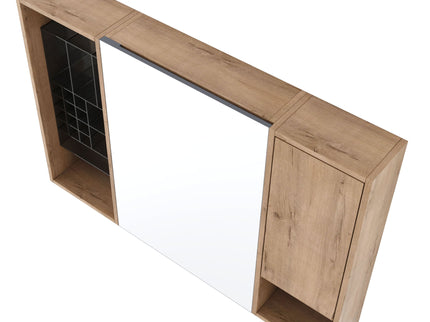 Wall Mounted Bathroom Mirror Cabinet & Adjustable Shelves Storage Cabinet - Imitative Oak