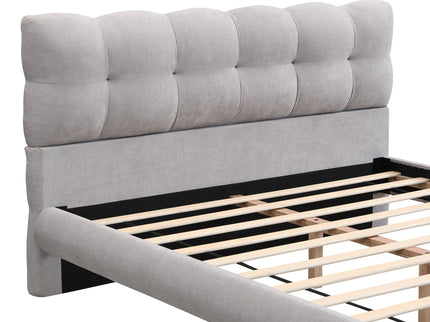Upholstered Platform Bed Frame With Cookie Shaped Headboard