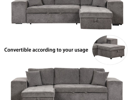 Modern L-Shape 3 Seat Reversible Sectional Couch, Pull Out Sleeper Sofa With Storage Chaise And 2 Stools For Living Room Furniture Set