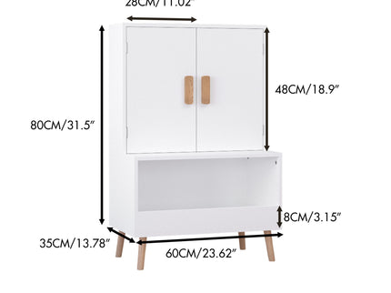 Toy Storage Cabinet With Doors And Open Shelf, Toddler Bookshelf For Playroom - White
