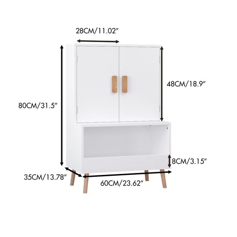 Toy Storage Cabinet With Doors And Open Shelf, Toddler Bookshelf For Playroom - White
