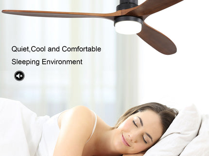 Ceiling Fan With Lights 3 Solid Wood Fan Blade Noiseless Reversible Motor Remote Control - Black
