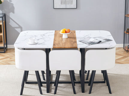Modern Minimalist Marble Pattern Joinery Dining Table With Dining Chairs