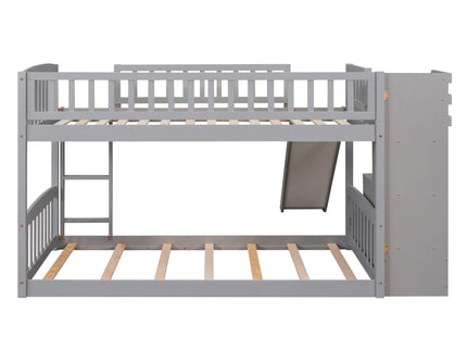 Twin Over Twin Bunk Stairway Bed With 2 Drawers And Slide - Gray