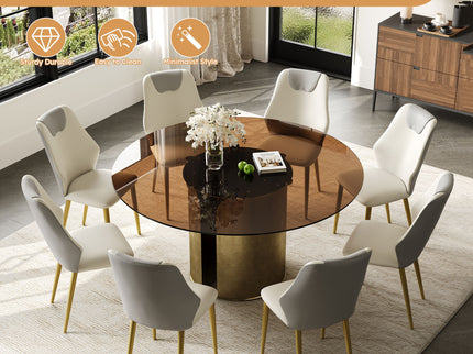 Modern Round Dining Table Set With Glass Top And Steel Legs