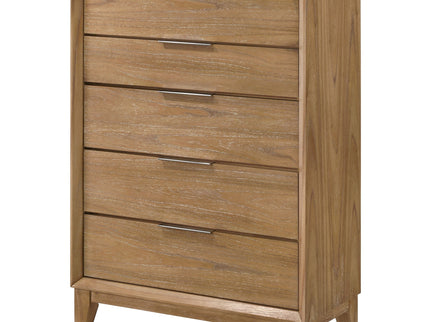 1 Piece 5 Drawer Tall Chest Bedroom Furniture - Natural Wood
