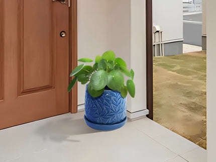 Ceramic Flowerpot, 7" Planter For Patio, Garden, Windowsill (Set of 2) - Antique Navy Blue
