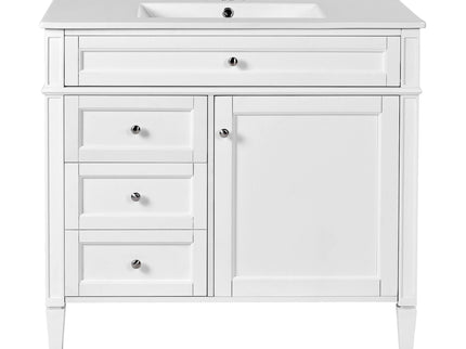 Bathroom Vanity With Mirror Cabinet, Single Sink With 2 Soft Closing Doors And 4 Drawers