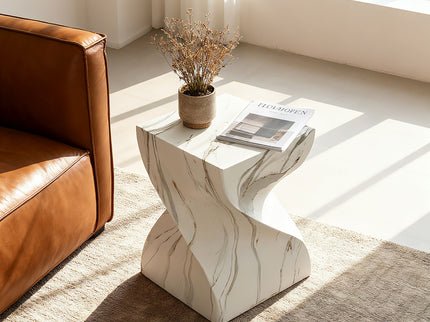 Outdoor End Table, Round Side Table For Patio And Garden - Marble