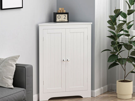 Corner Cabinet With 2 Doors And Adjustable Shelves, Freestanding Narrow Storage Organizer For Bathroom - White