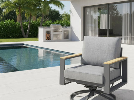 All Weather Swivel Patio Dining Chairs With Cushions - Gray