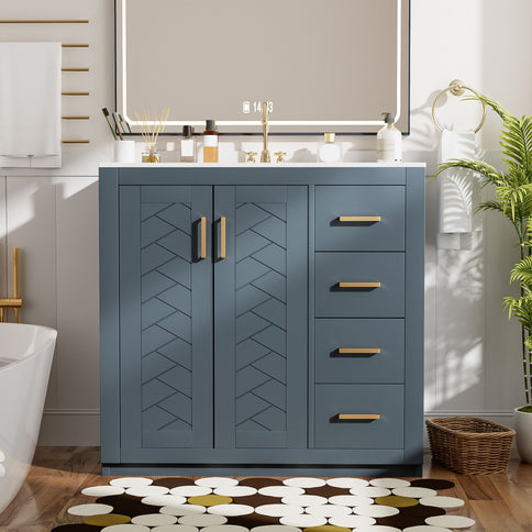 Bathroom Vanity With Sink Combo, Storage Cabinet, Freestanding Set With 3 Drawers & Soft Closing Doors