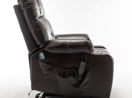 Lift Chair With Heat & Massage, 2 Pockets, 2 Cup Holders, Dual Remote - Wine Red