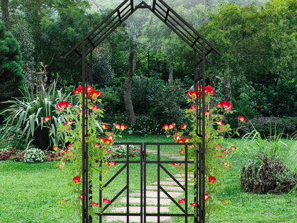 Garden Arch With Gate Climbing Plants Support Outdoor - Black