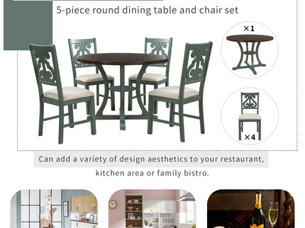 5 Piece Round Dining Table And Chair Set With Unique Legs And Hollow Chair Back
