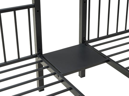 Full Over Twin-Twin Triple Bunk Bed With Drawers And Staircase - Black