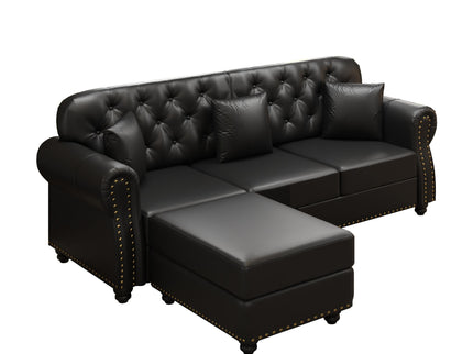 Upholstered Sofa With Nailhead Trim, Rolled Armrests With Ottoman