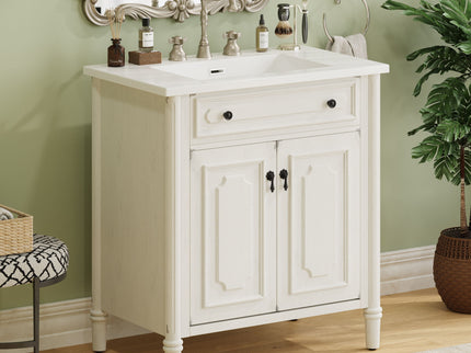 Vintage Bathroom Vanity With Sink, Rustic Cabinet With Soft Close Doors