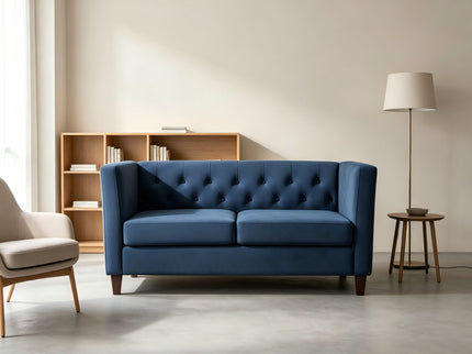 Button Tufted Loveseat, 2 Seater With Square Arm Couch For Living Room