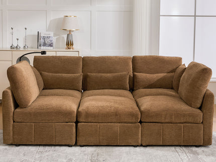 Modern Modular U-Shaped Sofa Bed With Movable Ottoman, USB Ports, Phone Holder