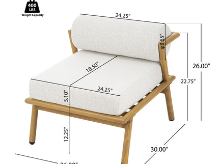 La Fiora - Outdoor Patio Iron Club Chair (Set of 2) - Off White / Teak