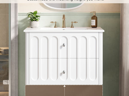 Floating Bathroom Vanity With Oval Knobs & Round Edge, Soft Close Drawer Slides