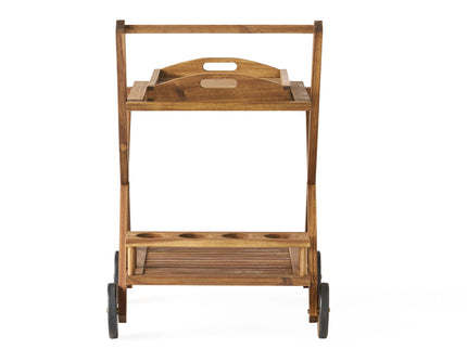Riviera Bar Cart Stained Mobile With Wheels For Entertaining - Natural Stained