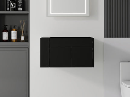 Floating Bathroom Vanity Cabinet, Soft Close Double Drawers, Open Side Storage, Wall Mounted, Cabinet Only