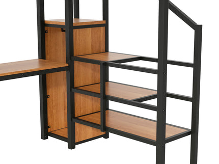 Loft Bed With Desk, Storage Staircase, Small Wardrobe And LED Light