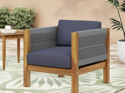 Outdoor Club Chair With Rattan Rope Wave - Dark Gray