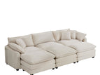 Beige / 4 Pc. 3 Seater Sectional, 3 Ottomans