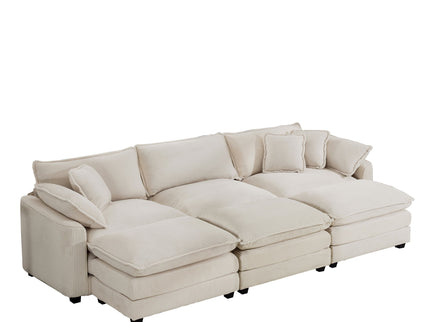 Modern Oversized Modular Cushion Sofa With Ottoman, Low Back, Deep Seating Sofa Set