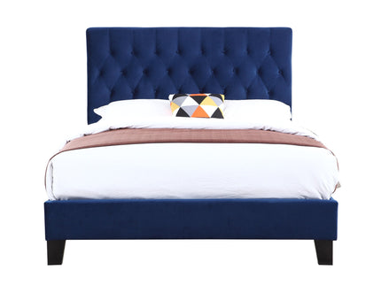 Queen Upholstered Bed - Blue - Fabric