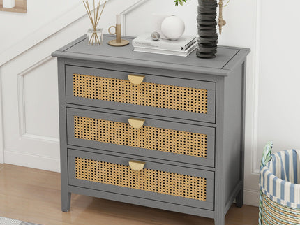 3 Drawer Cabinet, Natural Rattan, American Furniture