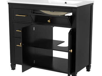 Modern Bathroom Vanity With Ceramic Sink, Freestanding, One Tip Out Drawer, 3 Side Drawers, Adjustable Shelf