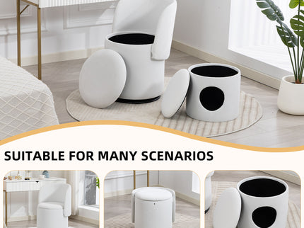 Barrel Chair With Built In Storage, 360° Swivel - Beige