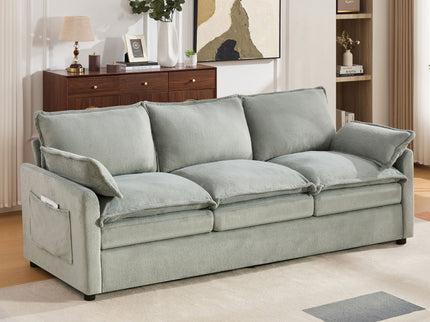 Modern 3 Seater Sofa With Side Storage Pockets For Living Room