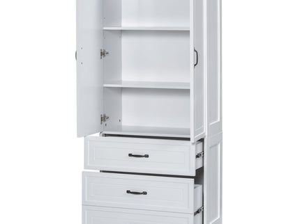 Tall Bathroom Storage Cabinet With 2 Doors And Drawers, Adjustable Shelf - White