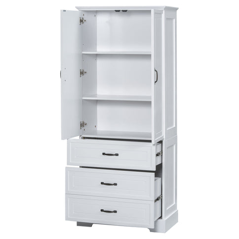 Tall Bathroom Storage Cabinet With 2 Doors And Drawers, Adjustable Shelf - White