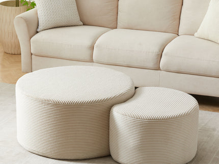 Modern Upholstered Round Coffee Table For Living Room (Set of 2)
