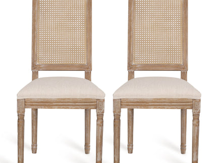 French Country Dining Chair With Rectangular Cane Backrest And Smooth Upholstered Seating