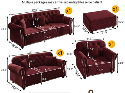 Upholstered Sofa Set With Nailhead Trim And Rolled Armrests, Includes Pillows