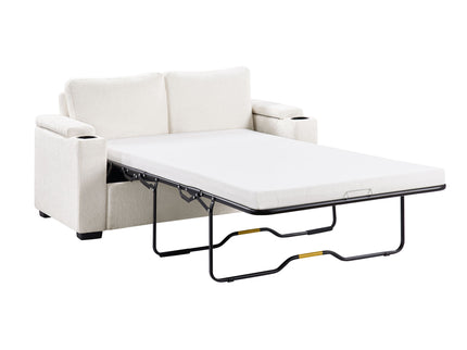 Pull Out Sofa Bed Loveseat With Twin Mattress, Cup Holders And Arm Storage