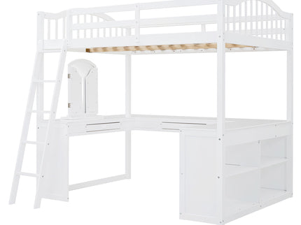 Loft Bed With Drawers, Cabinet, Shelves With Desk
